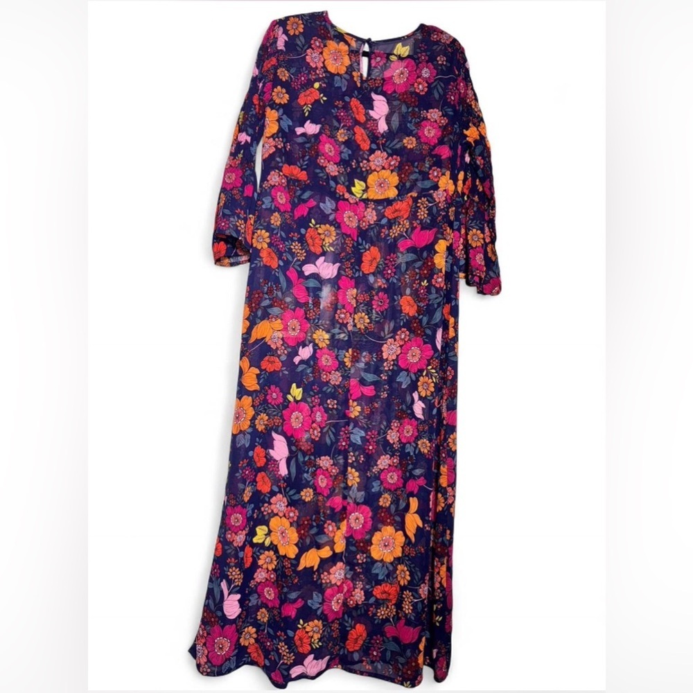 Tacera Floral Maxi Dress in Navy with Pink & Orange Blooms - Picture 7 of 7